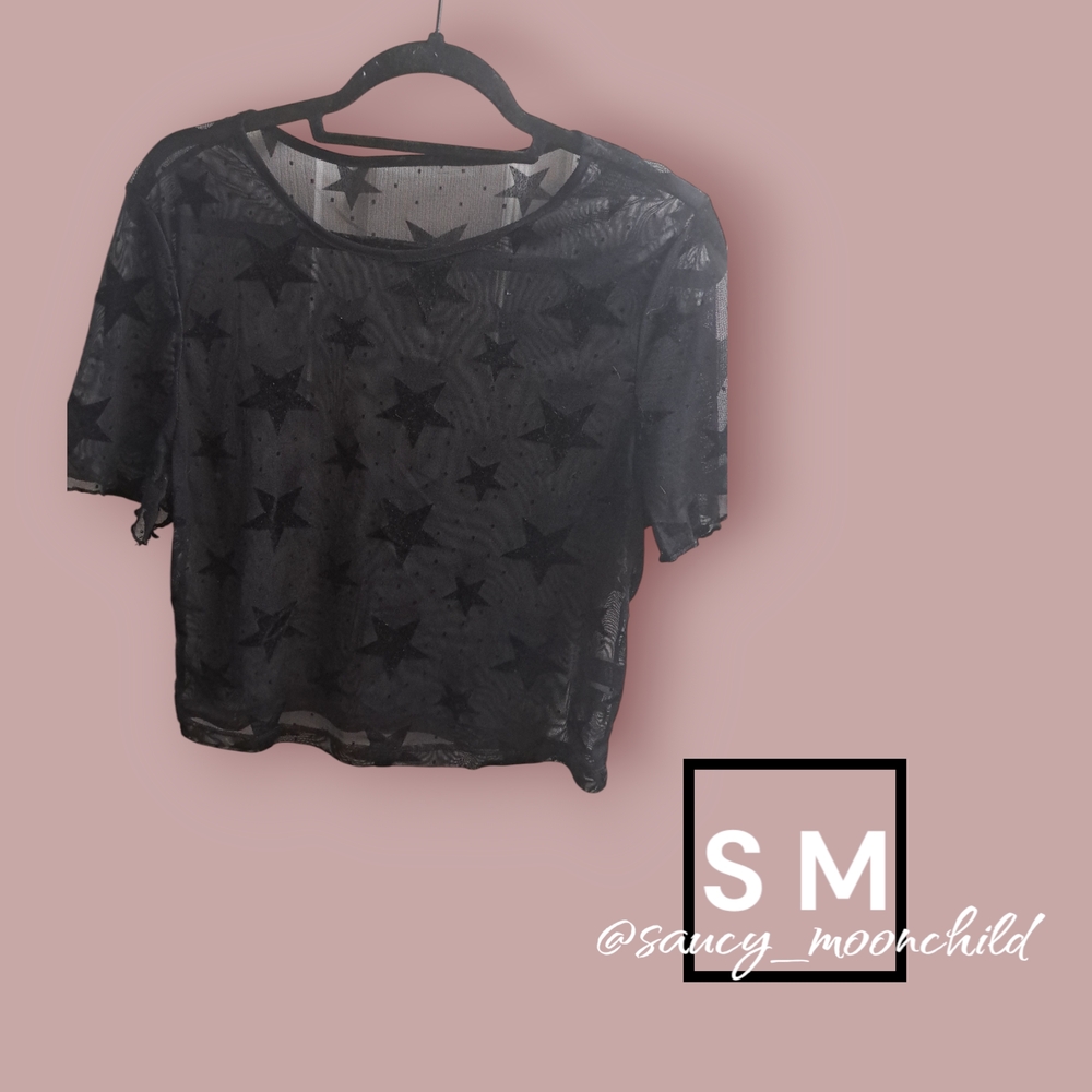 Black Star Pattern Sheer Top - image 1